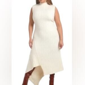 Rebdolls Beige Josephine Knit Asymmetrical Hem Midi A Line Dress NWT Size Large